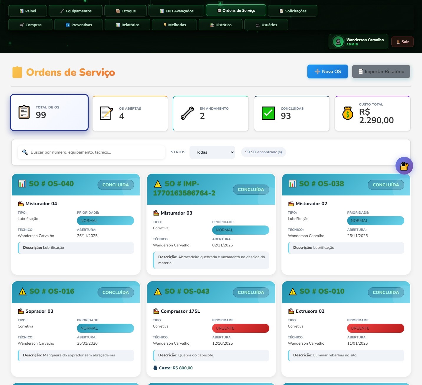 Ordens de Serviço Mantto